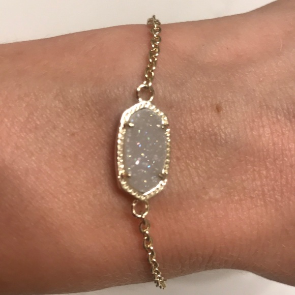 Gold NWT Kendra Scott Elaina Adjustable Chain Bracelet In Iridescent